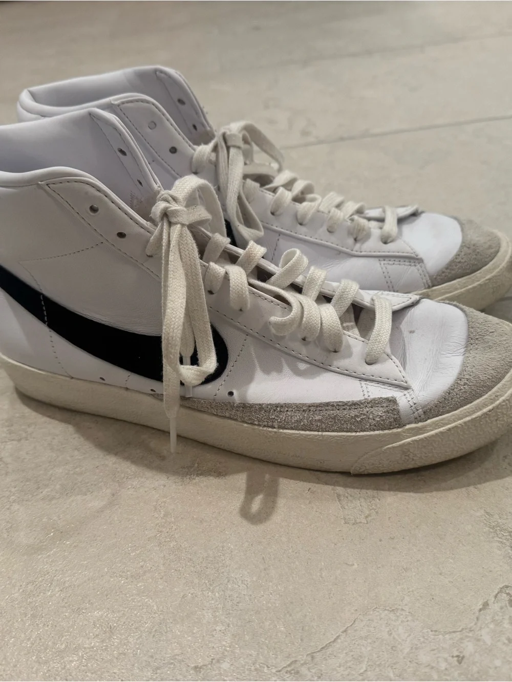 Nike Blazer Mid High Top White with Black Swoosh and Orange Tongue Tab